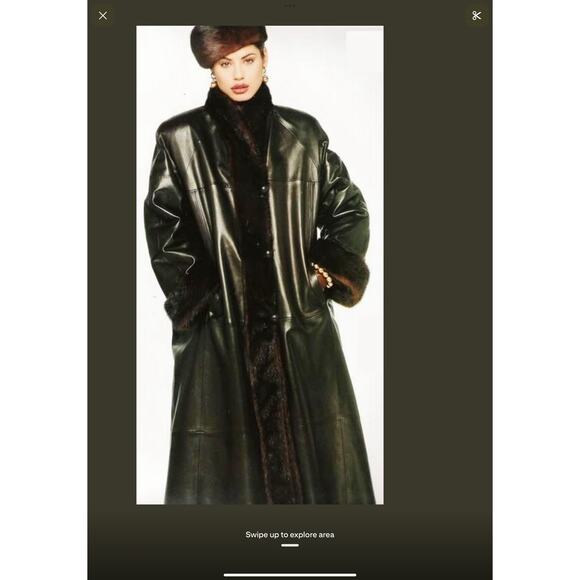 EUC Deep Brown Leather Maxi Coat With Mink Trim Whipstitch Detail Fits Wmns M/L - Picture 6 of 12